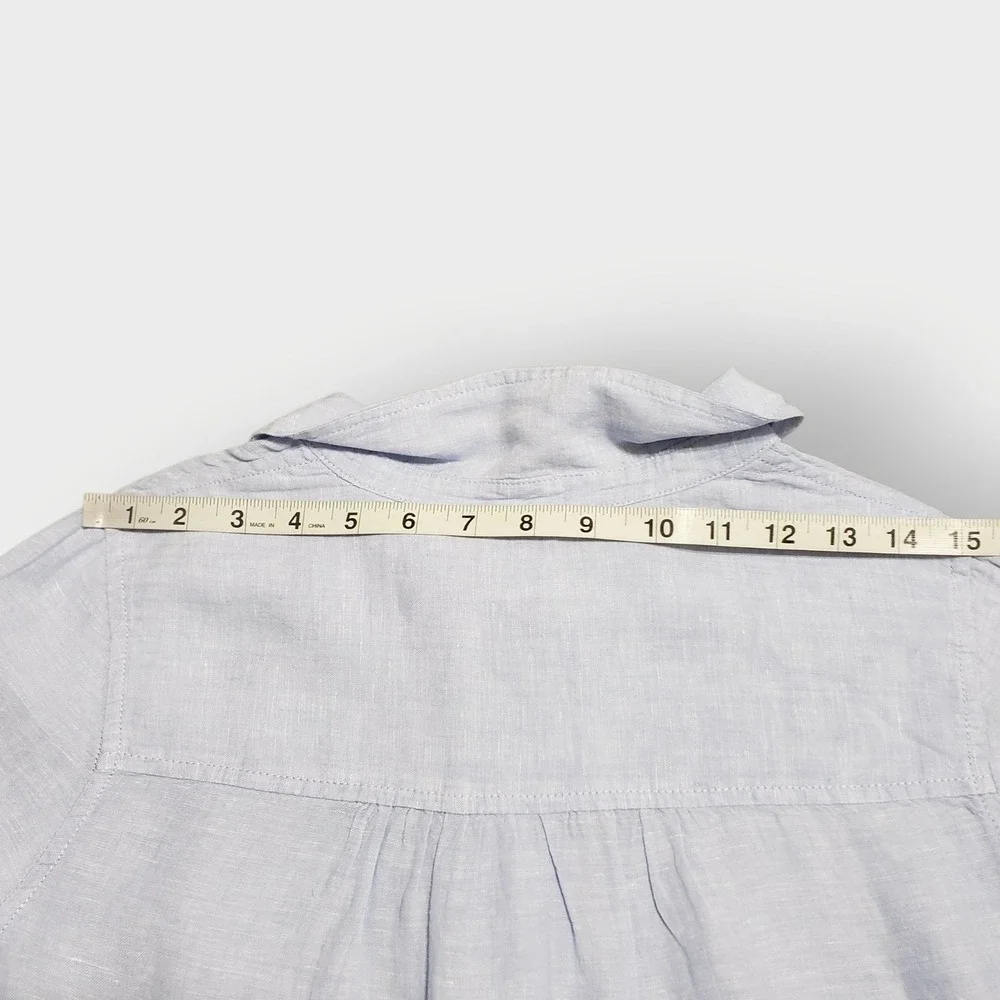 Sigrid Olsen Womens Blue 100% Linen Henley Tunic Shirt Roll Tab Sleeve Small - Picture 10 of 11